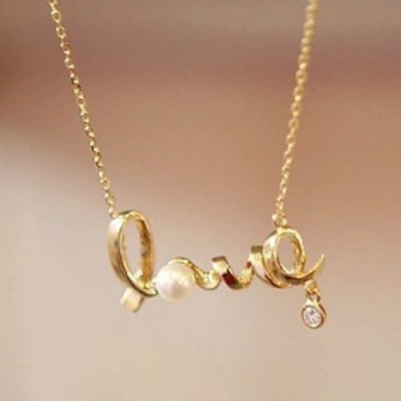 NEW!๐๐๐LOVE NECKLACE! CZ PEARL GOLD LOOK!๐๐๐ - Picture 2 of 4